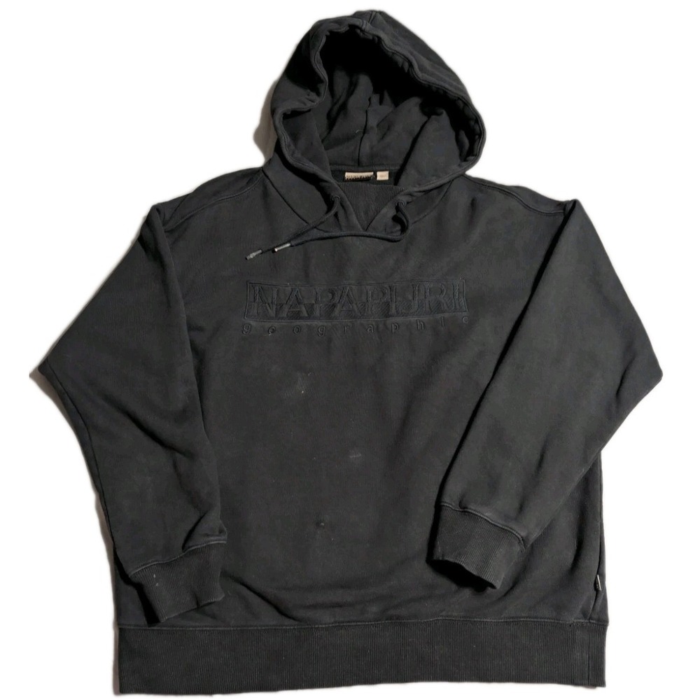 Napapijri Geographic Hoodie Mens Large Black Tonal Logo Pullover Sweatshirt